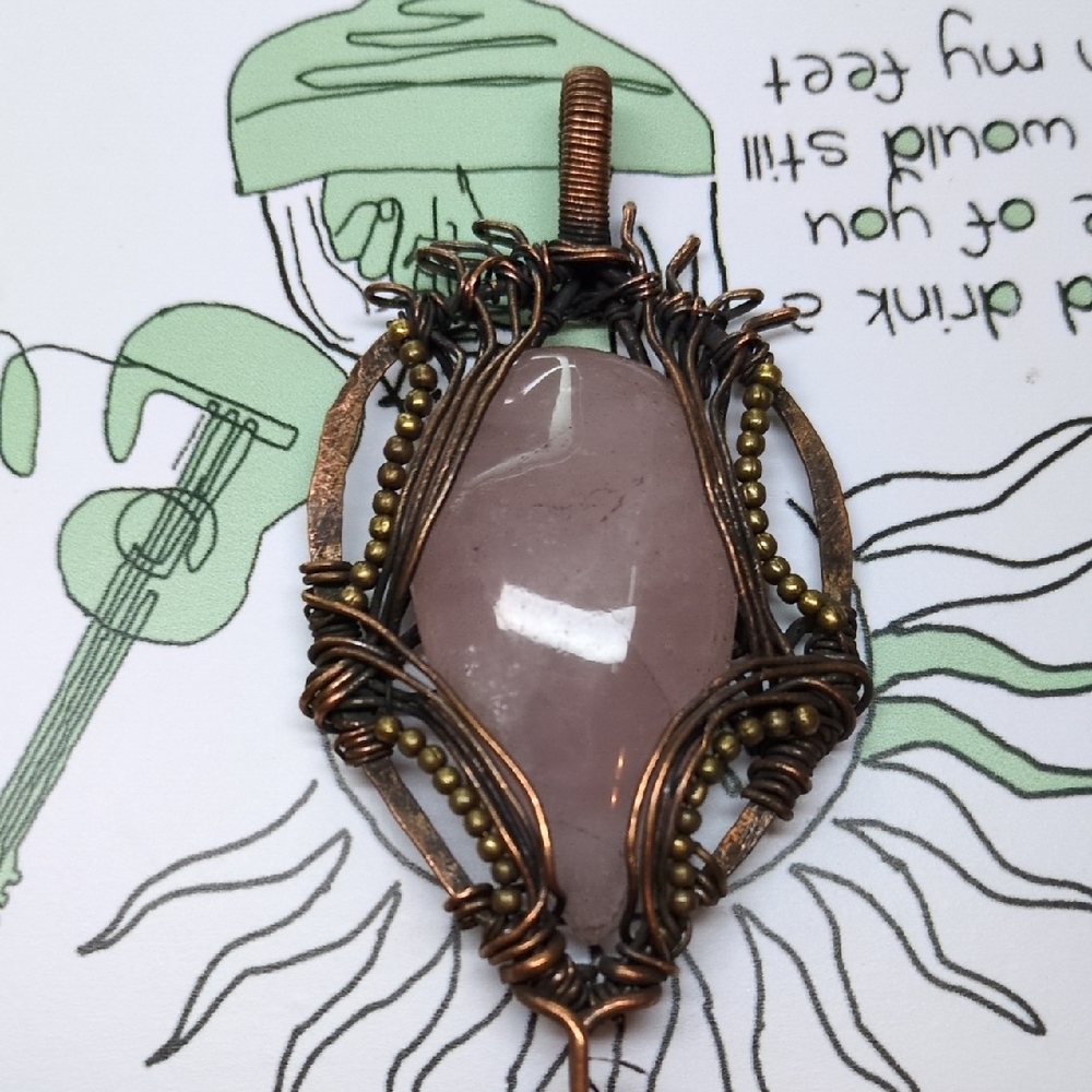 Handcrafted Copper and Rose Quartz Pendant